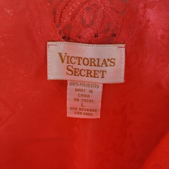 Victoria's Secret Chemise Nightie Red Pink Large Floral Adj Lace Gold Label VTG - Picture 6 of 6